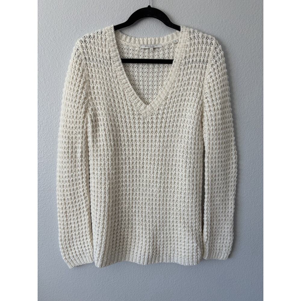 Bella Luxx Ivory Knit Peruvian Alpaca Blend Oversize V-Neck Fisherman Sweater S